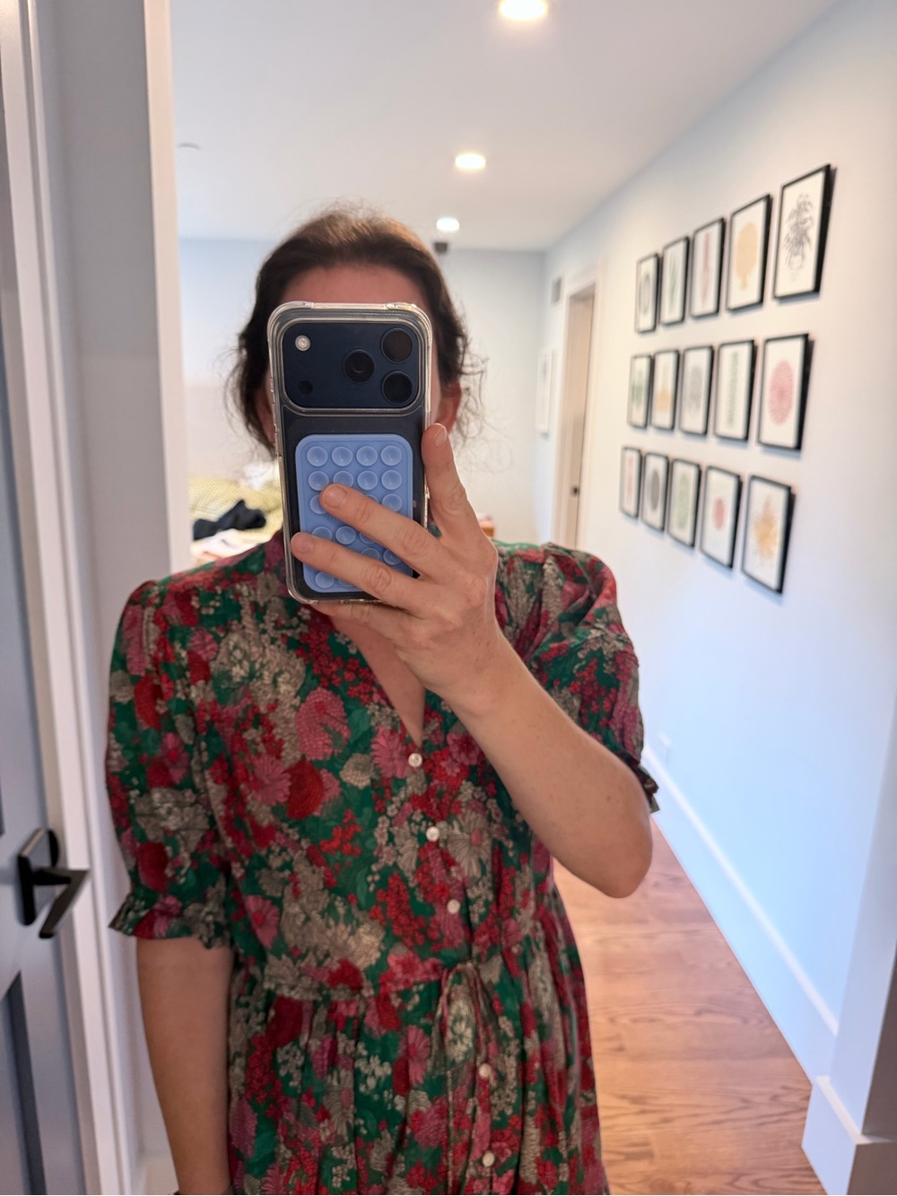 Floral V-Neck Short Dress in Pink and Green - Picture 2 of 5